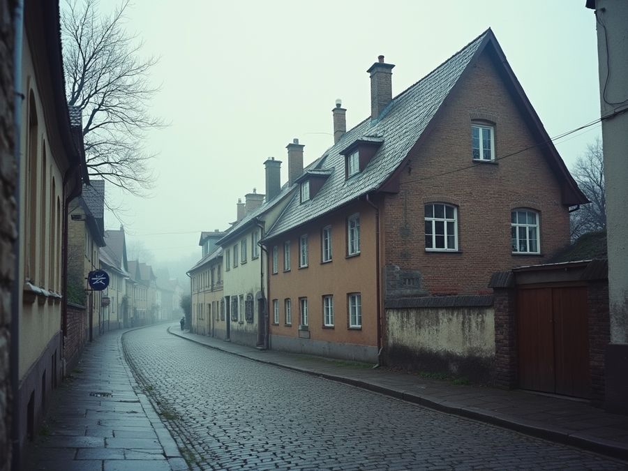 Pohjoismais-balttilainen porrastettu päätyrakennus talvitaivasta vasten